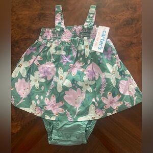 NWT Carter’s Green and Purple One Piece attached onesie and Floral Print dress